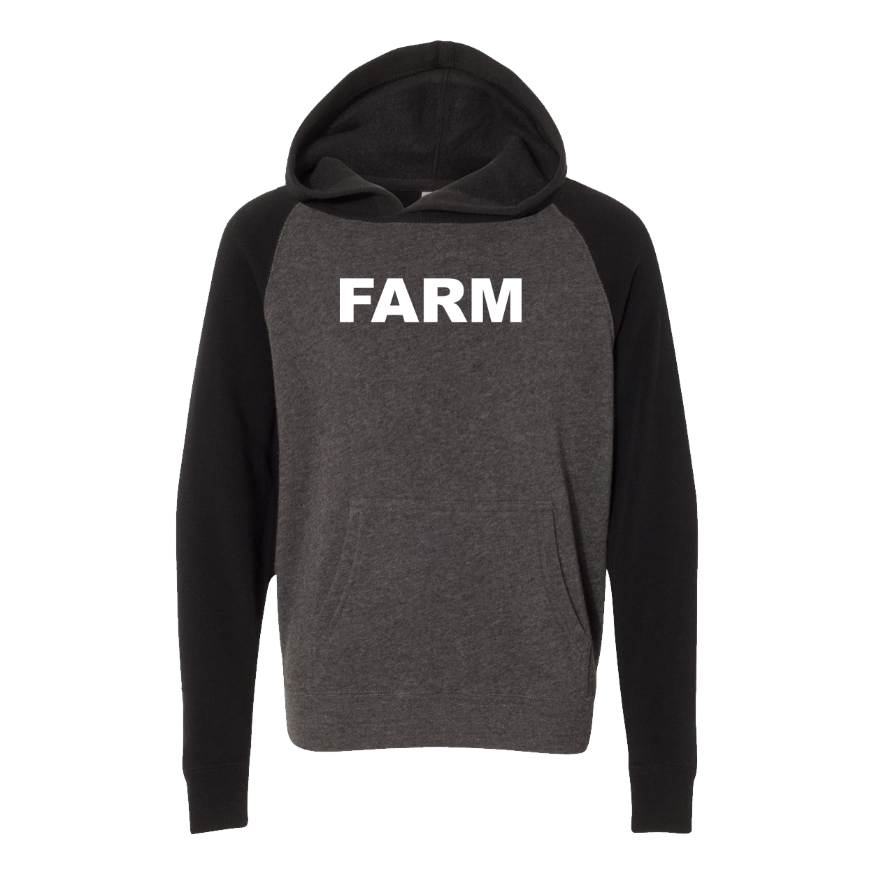 Farm Brand Logo Classic Youth Raglan Hooded Pullover Sweatshirt Carbon/ Black