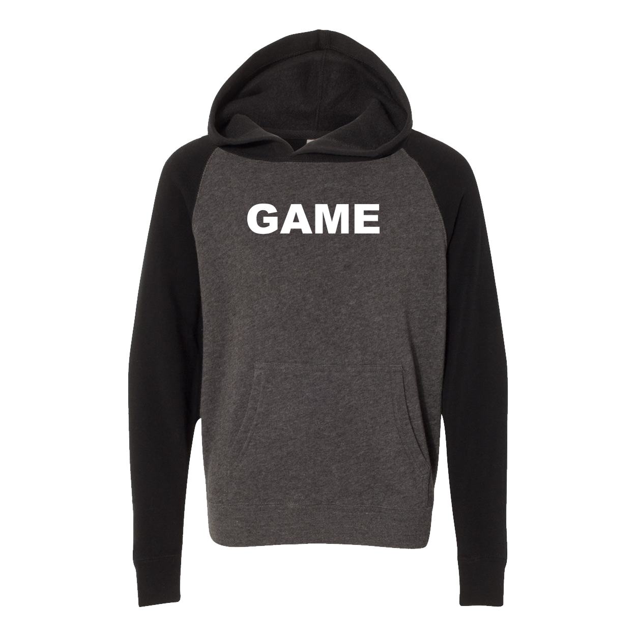 Game Brand Logo Classic Youth Raglan Hooded Pullover Sweatshirt Carbon/ Black