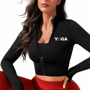 Yoga Arizona™ Night Out Womens Zip Up Crop Sports Jacket Black