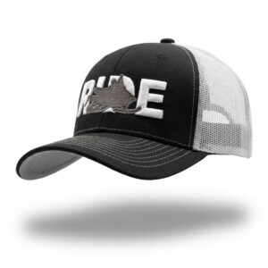 Ride Snowmobile Logo Pro 3D Puff Embroidered Snapback Trucker Hat Black/Gray