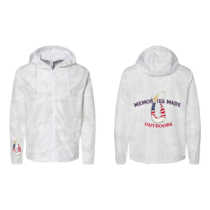 Memories Made Outdoors Night Out Lightweight Windbreaker Front & Back White Camo